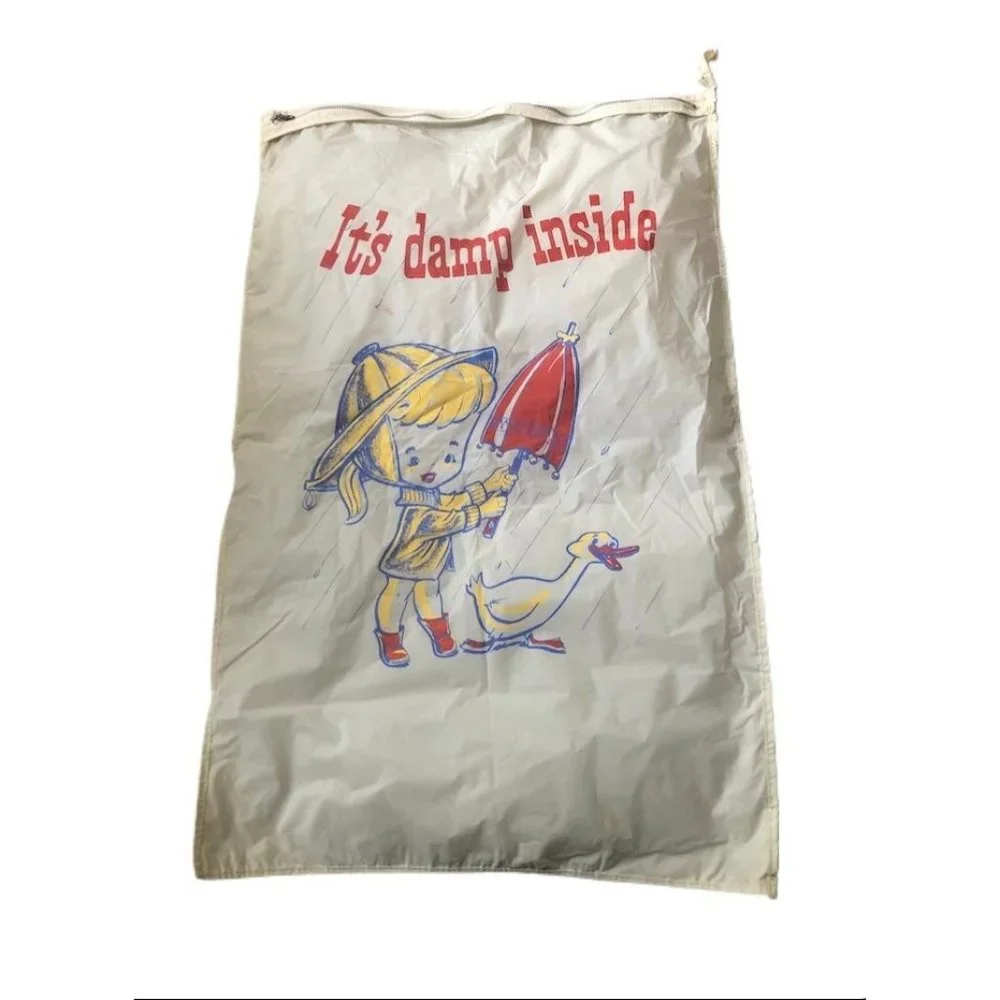 Large Vintage 1950s vinyl wet bathsuit / clothing / towel pool / beach bag sack